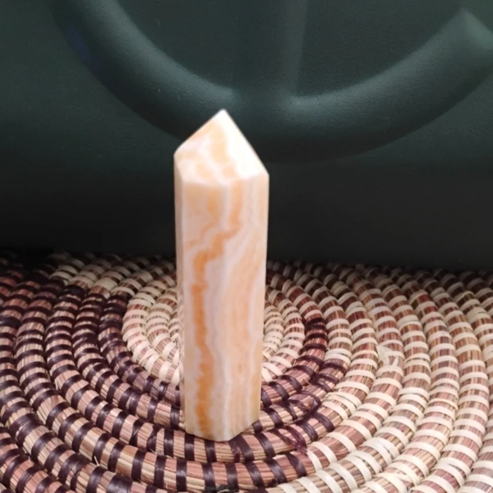 Orange Calcite Stone Tower Sculpture NEW